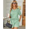 imageEkouaer Womens Waffle Knit Two Piece Lounge Set Soft Matching Outfits for Daily Wear Casual Shorts Set with PocketIce Green