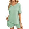 imageEkouaer Womens Waffle Knit Two Piece Lounge Set Soft Matching Outfits for Daily Wear Casual Shorts Set with PocketIce Green
