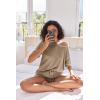 imageEkouaer Womens Waffle Knit Two Piece Lounge Set Soft Matching Outfits for Daily Wear Casual Shorts Set with PocketKhaki