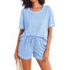 imageEkouaer Womens Waffle Knit Two Piece Lounge Set Soft Matching Outfits for Daily Wear Casual Shorts Set with PocketLight Blue