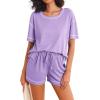 imageEkouaer Womens Waffle Knit Two Piece Lounge Set Soft Matching Outfits for Daily Wear Casual Shorts Set with PocketLilac