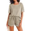imageEkouaer Womens Waffle Knit Two Piece Lounge Set Soft Matching Outfits for Daily Wear Casual Shorts Set with PocketMoon Gray