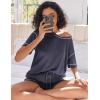 imageEkouaer Womens Waffle Knit Two Piece Lounge Set Soft Matching Outfits for Daily Wear Casual Shorts Set with PocketNavy Blue