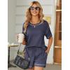 imageEkouaer Womens Waffle Knit Two Piece Lounge Set Soft Matching Outfits for Daily Wear Casual Shorts Set with PocketNavy Blue