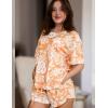 imageEkouaer Womens Waffle Knit Two Piece Lounge Set Soft Matching Outfits for Daily Wear Casual Shorts Set with PocketOrange Flowers