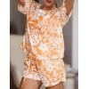 imageEkouaer Womens Waffle Knit Two Piece Lounge Set Soft Matching Outfits for Daily Wear Casual Shorts Set with PocketOrange Flowers