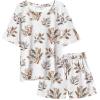 imageEkouaer Womens Waffle Knit Two Piece Lounge Set Soft Matching Outfits for Daily Wear Casual Shorts Set with PocketWhite Flowers