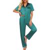 imageEkouaer Satin Pajamas Set for Women Silk Button Down Sleepwear Short Sleeve Loungewear 2 Pieces NightwearBlue Green