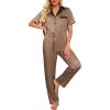 imageEkouaer Satin Pajamas Set for Women Silk Button Down Sleepwear Short Sleeve Loungewear 2 Pieces NightwearBrown