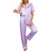 imageEkouaer Satin Pajamas Set for Women Silk Button Down Sleepwear Short Sleeve Loungewear 2 Pieces NightwearPurple