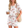 imageEkouaer Womens Waffle Knit Two Piece Lounge Set Soft Matching Outfits for Daily Wear Casual Shorts Set with PocketPink Flowers