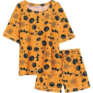 imageEkouaer Womens Waffle Knit Two Piece Lounge Set Soft Matching Outfits for Daily Wear Casual Shorts Set with PocketOrange Pumpkin Print