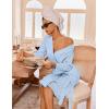 imageEkouaer Robes for Women Waffle Knit Bathrobe Lightweight Kimono Robe Knee Length Loungewear with PocketsLight Blue