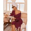 imageEkouaer Robes for Women Waffle Knit Bathrobe Lightweight Kimono Robe Knee Length Loungewear with PocketsWine Red