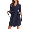 imageEkouaer Robes for Women Waffle Knit Bathrobe Lightweight Kimono Robe Knee Length Loungewear with PocketsNavy Blue