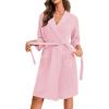 imageEkouaer Robes for Women Waffle Knit Bathrobe Lightweight Kimono Robe Knee Length Loungewear with PocketsPink