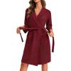 imageEkouaer Robes for Women Waffle Knit Bathrobe Lightweight Kimono Robe Knee Length Loungewear with PocketsWine Red