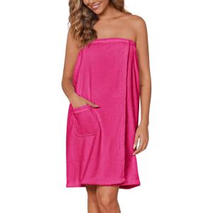 imageEkouaer Womens Plush Towel Wrap Soft Lightweight Shower Wrap Absorbent Spa Body Wrap Bath Robe with Velcro SLHot Pink