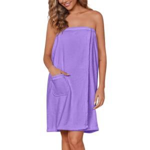 imageEkouaer Womens Plush Towel Wrap Soft Lightweight Shower Wrap Absorbent Spa Body Wrap Bath Robe with Velcro SLLavender