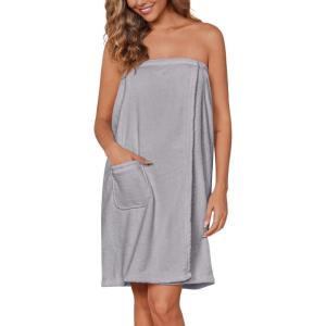 imageEkouaer Womens Plush Towel Wrap Soft Lightweight Shower Wrap Absorbent Spa Body Wrap Bath Robe with Velcro SLLight Gray