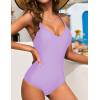 imageEkouaer One Piece Swimsuits Women Bathing Suit V Neck Swimwear Tummy Control Monokini Cross Backless Swimming SuitsLight Purple
