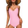 imageEkouaer One Piece Swimsuits Women Bathing Suit V Neck Swimwear Tummy Control Monokini Cross Backless Swimming SuitsLight Pink