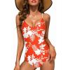 imageEkouaer One Piece Swimsuits Women Bathing Suit V Neck Swimwear Tummy Control Monokini Cross Backless Swimming SuitsOrange Floral