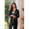 imageEkouaer Womens Pajama Sets Satin Silk Pjs Classic Button Down Sleepwear Soft Long Sleeve Lounge SetsBlack
