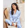 imageEkouaer Womens Pajama Sets Satin Silk Pjs Classic Button Down Sleepwear Soft Long Sleeve Lounge SetsBlue Striped