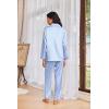 imageEkouaer Womens Pajama Sets Satin Silk Pjs Classic Button Down Sleepwear Soft Long Sleeve Lounge SetsBlue Striped