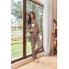 imageEkouaer Womens Pajama Sets Satin Silk Pjs Classic Button Down Sleepwear Soft Long Sleeve Lounge SetsBrown Leopard