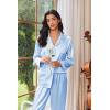 imageEkouaer Womens Pajama Sets Satin Silk Pjs Classic Button Down Sleepwear Soft Long Sleeve Lounge SetsClear Blue