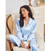 imageEkouaer Womens Pajama Sets Satin Silk Pjs Classic Button Down Sleepwear Soft Long Sleeve Lounge SetsClear Blue