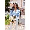 imageEkouaer Womens Pajama Sets Satin Silk Pjs Classic Button Down Sleepwear Soft Long Sleeve Lounge SetsClear Blue