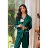imageEkouaer Womens Pajama Sets Satin Silk Pjs Classic Button Down Sleepwear Soft Long Sleeve Lounge SetsDeep Green