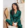 imageEkouaer Womens Pajama Sets Satin Silk Pjs Classic Button Down Sleepwear Soft Long Sleeve Lounge SetsDeep Green