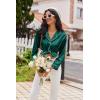 imageEkouaer Womens Pajama Sets Satin Silk Pjs Classic Button Down Sleepwear Soft Long Sleeve Lounge SetsDeep Green