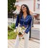 imageEkouaer Womens Pajama Sets Satin Silk Pjs Classic Button Down Sleepwear Soft Long Sleeve Lounge SetsNavy Blue