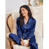 imageEkouaer Womens Pajama Sets Satin Silk Pjs Classic Button Down Sleepwear Soft Long Sleeve Lounge SetsNavy Blue