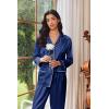 imageEkouaer Womens Pajama Sets Satin Silk Pjs Classic Button Down Sleepwear Soft Long Sleeve Lounge SetsNavy Blue