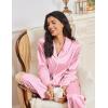 imageEkouaer Womens Pajama Sets Satin Silk Pjs Classic Button Down Sleepwear Soft Long Sleeve Lounge SetsPink Striped