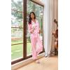 imageEkouaer Womens Pajama Sets Satin Silk Pjs Classic Button Down Sleepwear Soft Long Sleeve Lounge SetsPink Striped