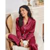 imageEkouaer Womens Pajama Sets Satin Silk Pjs Classic Button Down Sleepwear Soft Long Sleeve Lounge SetsWine Red