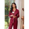 imageEkouaer Womens Pajama Sets Satin Silk Pjs Classic Button Down Sleepwear Soft Long Sleeve Lounge SetsWine Red