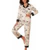 imageEkouaer Silk Pajamas for Women Long Sleeve Satin Pajama Set Striped Leopard Print Pj Sets Button Down Loungewear SleepwearLine Art Cat and Fishbone