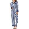 imageEkouaer Silk Pajamas for Women Long Sleeve Satin Pajama Set Striped Leopard Print Pj Sets Button Down Loungewear SleepwearNavy Blue Stripes