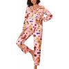 imageEkouaer Silk Pajamas for Women Long Sleeve Satin Pajama Set Striped Leopard Print Pj Sets Button Down Loungewear SleepwearPink Fruit Puppypineapplegrape and Banana