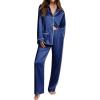 imageEkouaer Womens Pajama Sets Satin Silk Pjs Classic Button Down Sleepwear Soft Long Sleeve Lounge SetsNavy Blue