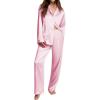 imageEkouaer Womens Pajama Sets Satin Silk Pjs Classic Button Down Sleepwear Soft Long Sleeve Lounge SetsPink