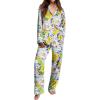 imageEkouaer Womens Pajama Sets Satin Silk Pjs Classic Button Down Sleepwear Soft Long Sleeve Lounge SetsYellow Chrysanthemum